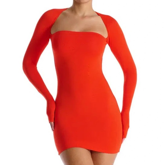 NAKED WARDROBE Square Neck Long Sleeve Body-con in red woman’s SZ large